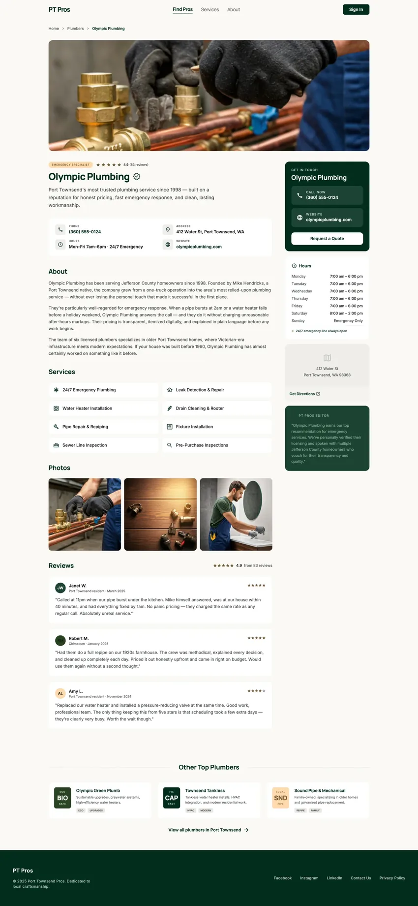 Olympic Plumbing — Port Townsend trade directory listing
